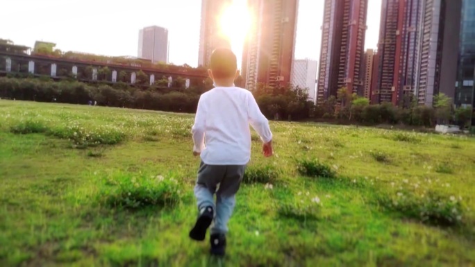 原创慢动孩子在花丛中阳光中奔跑奔跑的少年