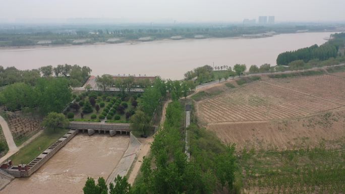 航拍山东齐河李家岸引黄干渠