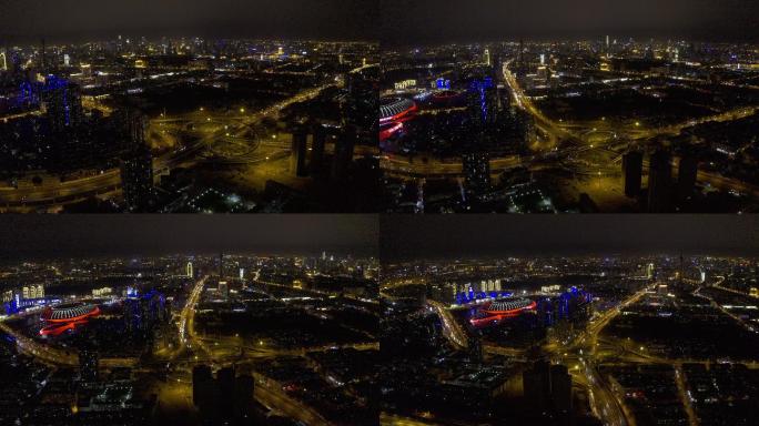 4K-原素材-天津中石油桥夜景航拍