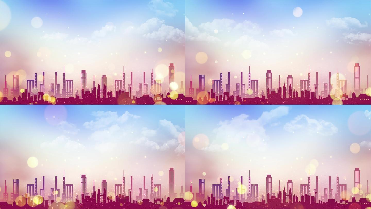 4K城市剪影天空背景循环