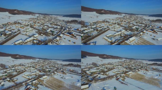 北方村庄雪景航拍4K