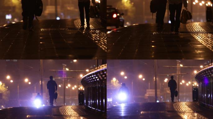 雨夜马路，一个人，独自，回家背影