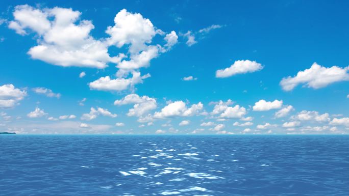 4K蓝色海洋蓝天白云循环背景