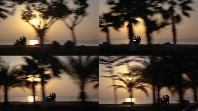 夕阳下的摩托车