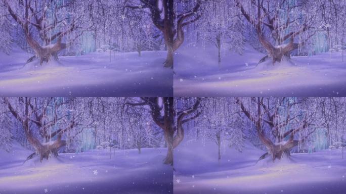 下雪雪景粒子童话背景美景景色