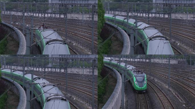 绿色高铁绿巨人高铁火车轨道4k
