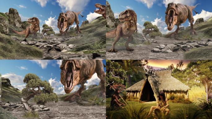 远古恐龙与原始人生活