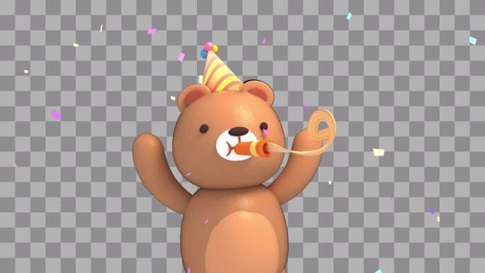 3D玩具熊庆祝生日卡通-透明