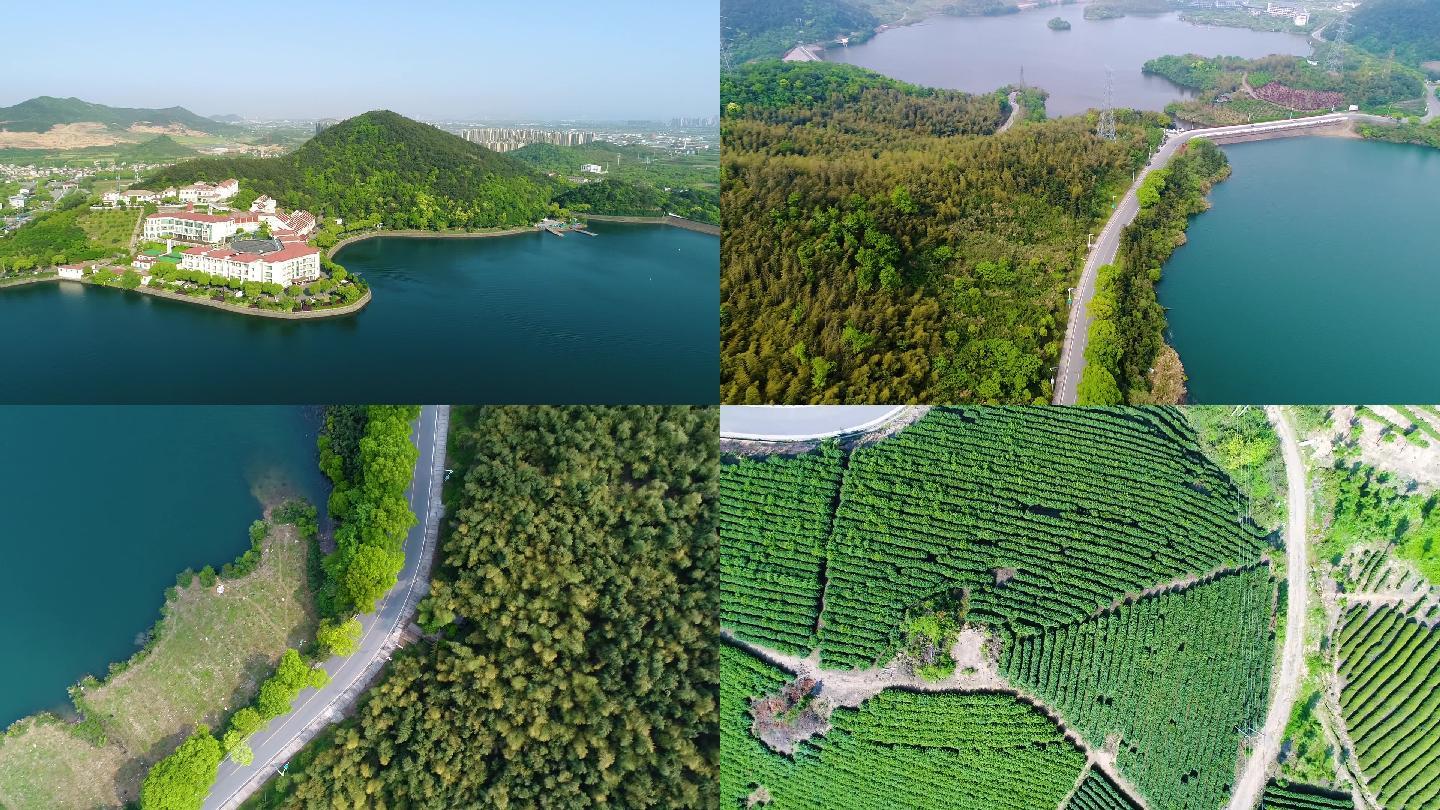 宁波九龙湖湖光山色绿色植被航拍