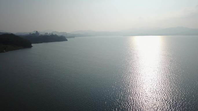 太平湖航拍天目湖平静的湖水落日湖水湖心