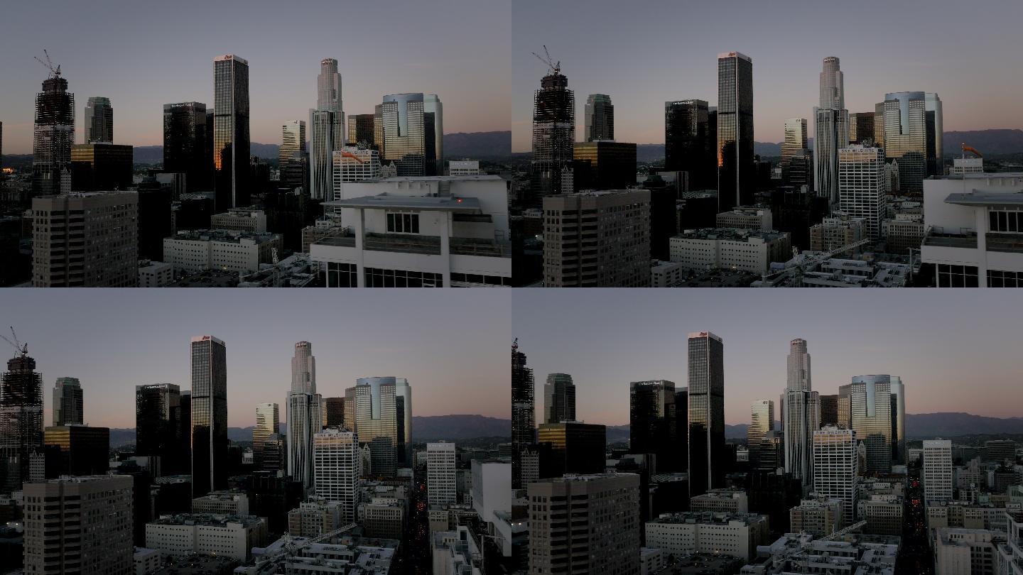 4k城市黎明或黄昏航拍素材