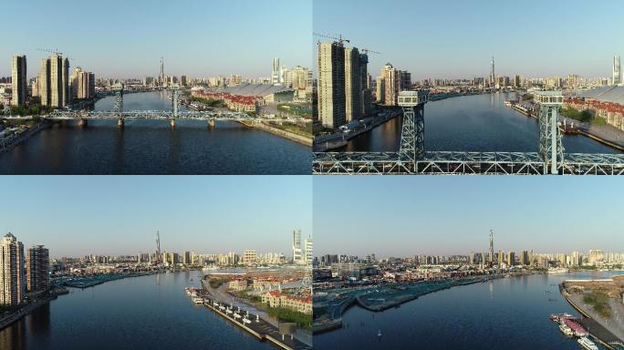 航拍4K天津市滨海新区海门大桥