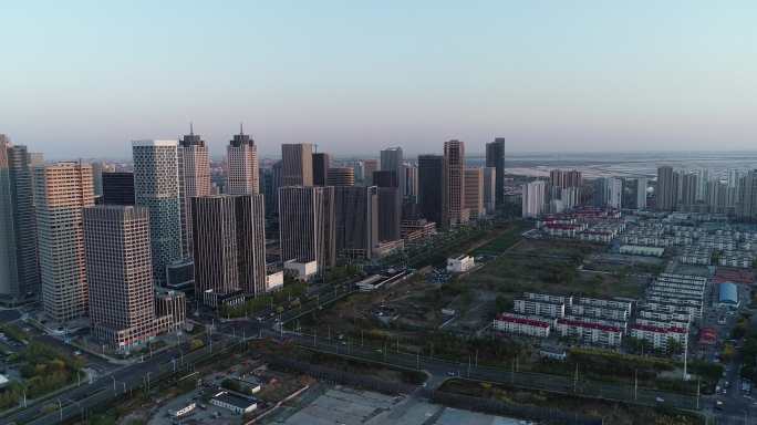 航拍4K天津市滨海新区自贸区写字楼群