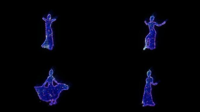 蓝色发光粒子舞蹈（透明背景）