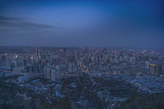 兰州兰山二台阁俯瞰全景入夜延时摄影6k