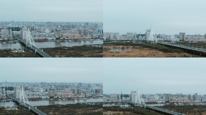 哈尔滨松浦大桥城市风景航拍