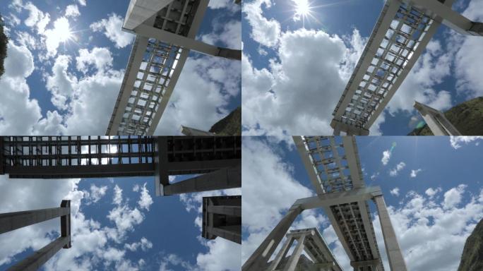 高速高架桥梁修建框架结构通透蓝天白云壮观