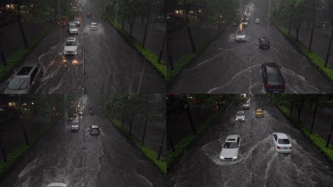 暴雨水淹道路