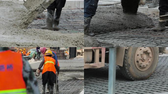 高速修路铺路水泥浇筑工人工地