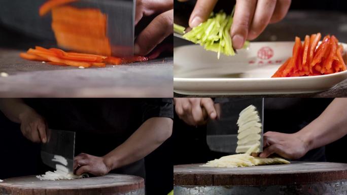 厨师切菜配菜刀工展示4K素材