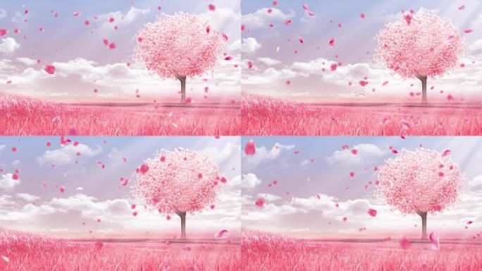 4K粉色花瓣树背景循环