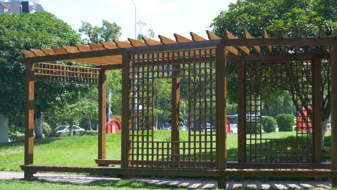 公园木质长廊栏杆座椅木结构
