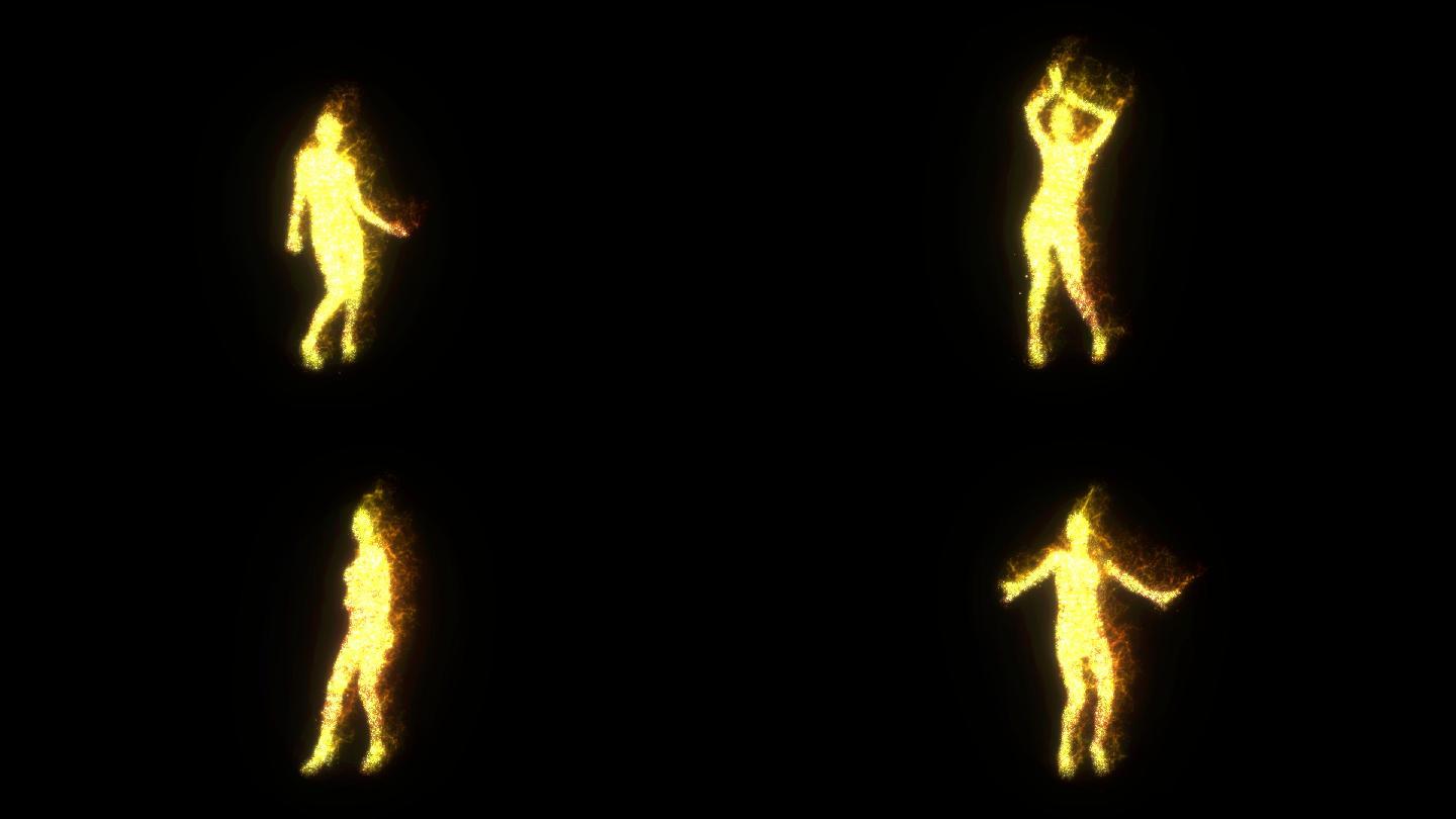 金色粒子美女跳舞（透明背景）