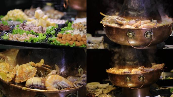 120帧升格拍摄海鲜酸菜铜火锅