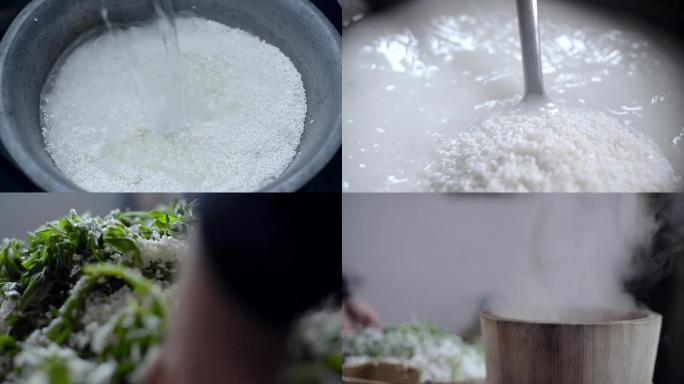清明粑的传统制作方法糯米浸泡火草