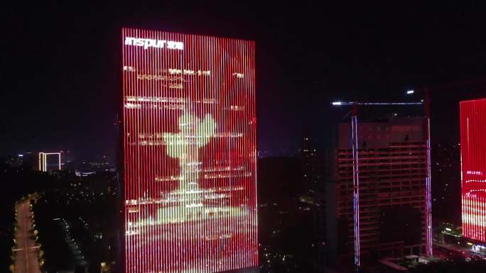 济南高新区cbd夜景航拍七十周年国庆