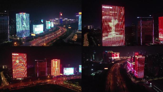 济南高新区cbd夜景航拍七十周年国庆