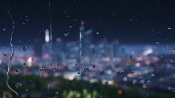 窗外下雨夜晚城市4K