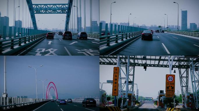 杭州复兴大桥之江大桥出城高速公路行驶素材