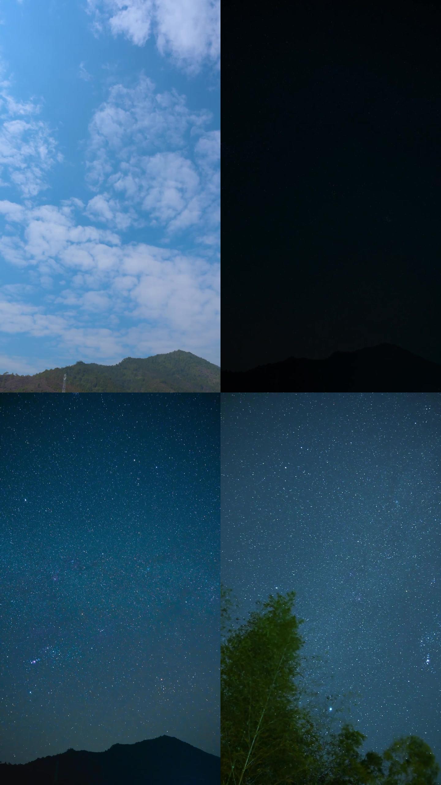 星空延时摄影日转夜银河星夜空蓝天白云