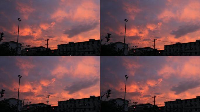 4K10秒街道日落晚霞