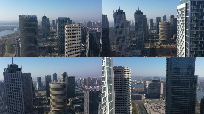 4K-原素材-天津滨海新区商务区航拍