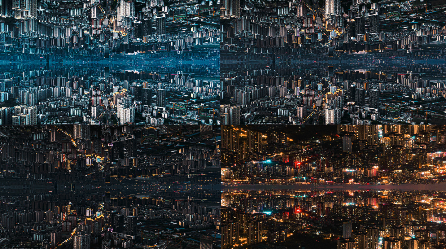 城市夜景城市地产镜像三维3d