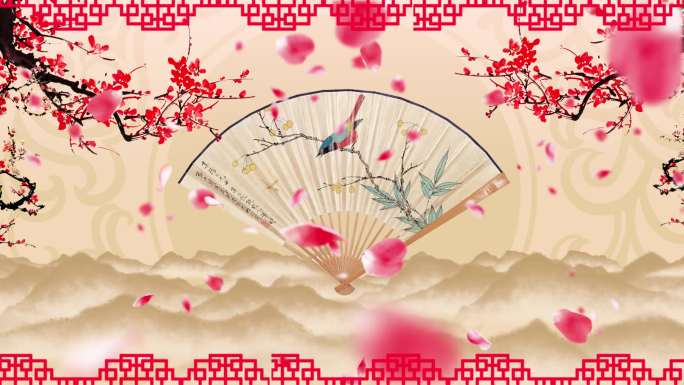 4K扇子花瓣中国风背景循环