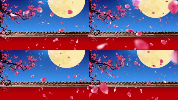 4K宫墙花瓣中国风月亮背景循环