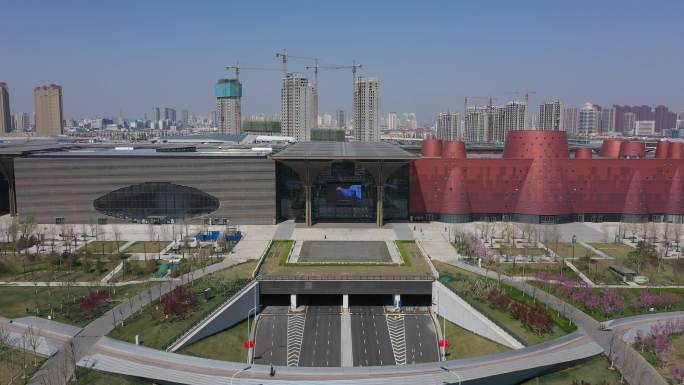 4K-原素材-天津滨海文化中心航拍