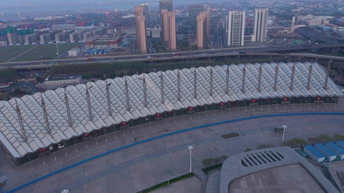 4K-原素材-天津滨海国际会展中心航拍