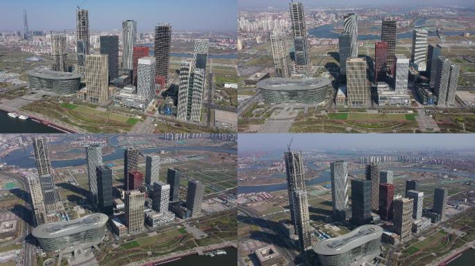 4K-原素材-天津滨海新区商业区航拍