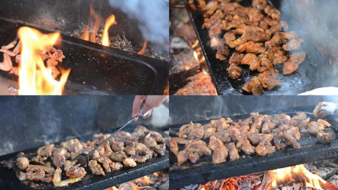 云南美食烹饪石板烧烤烤肉鸡肉带同期原声