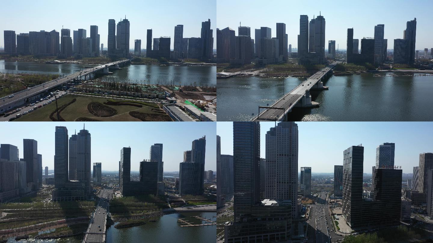 4K-原素材-天津海河开启桥航拍