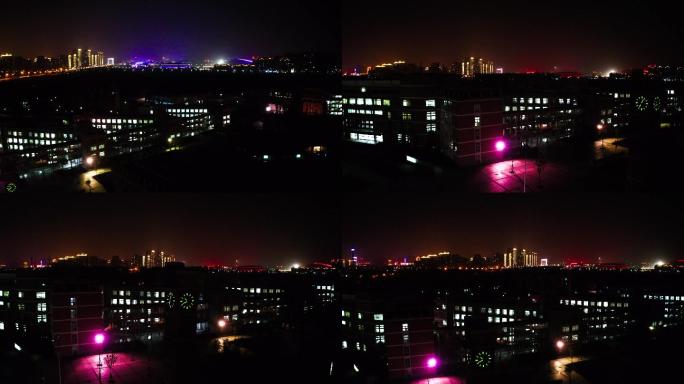 学校夜自习航拍夜景