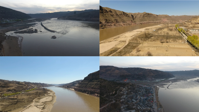 4K航飞黄河河边河水黄土高原中国地标