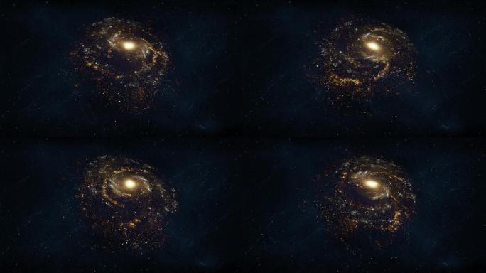 【4K宇宙背景】发光星团金色星云旋转时空