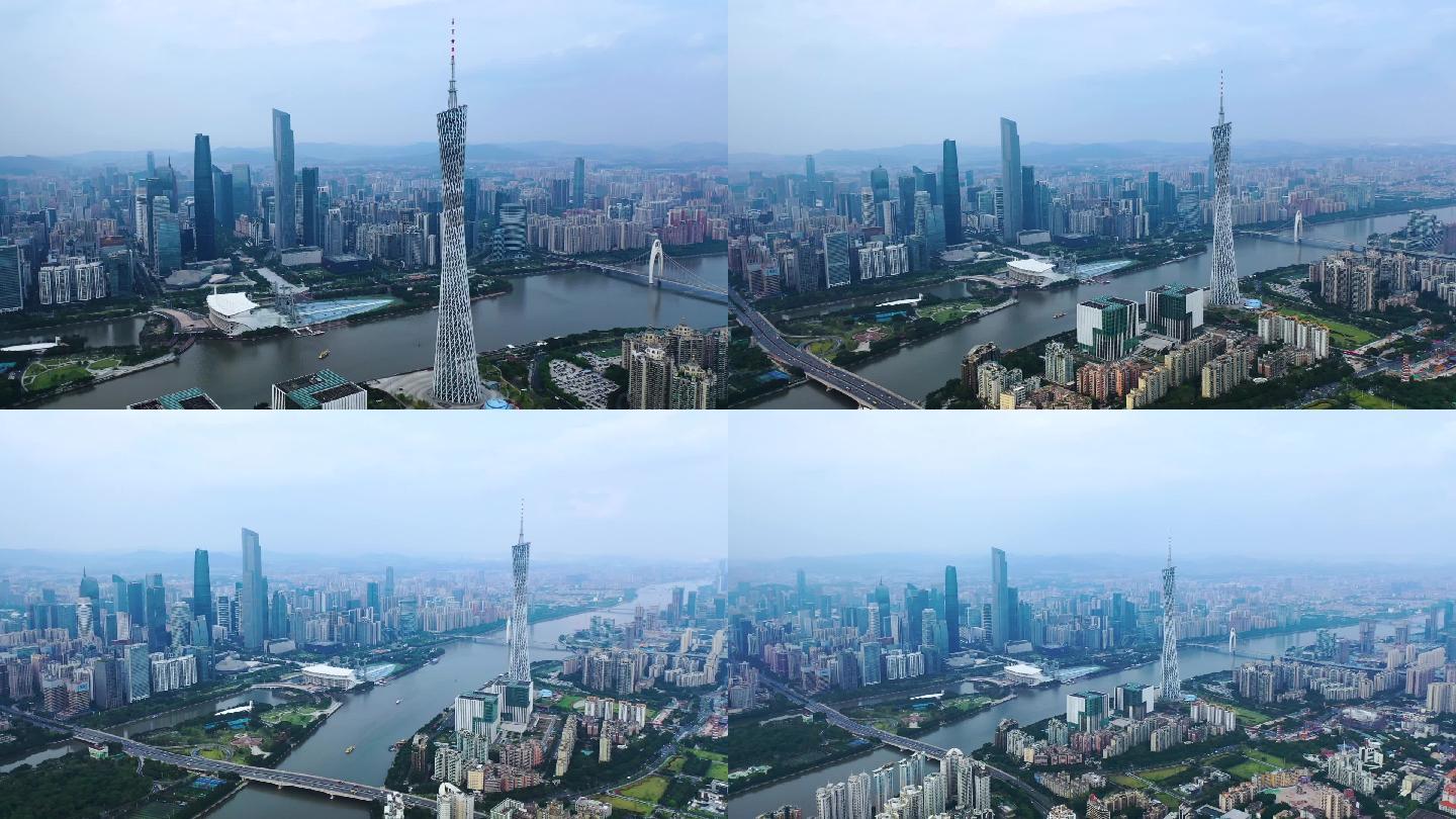 航拍1080P广州珠江新城新中轴线日景