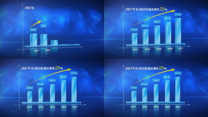 科技感透明玻璃数据柱状数据增长统计模板