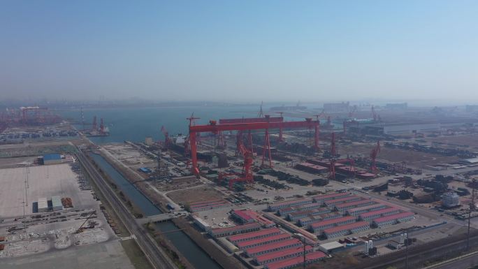 4K-原素材-天津临港造修船厂航拍
